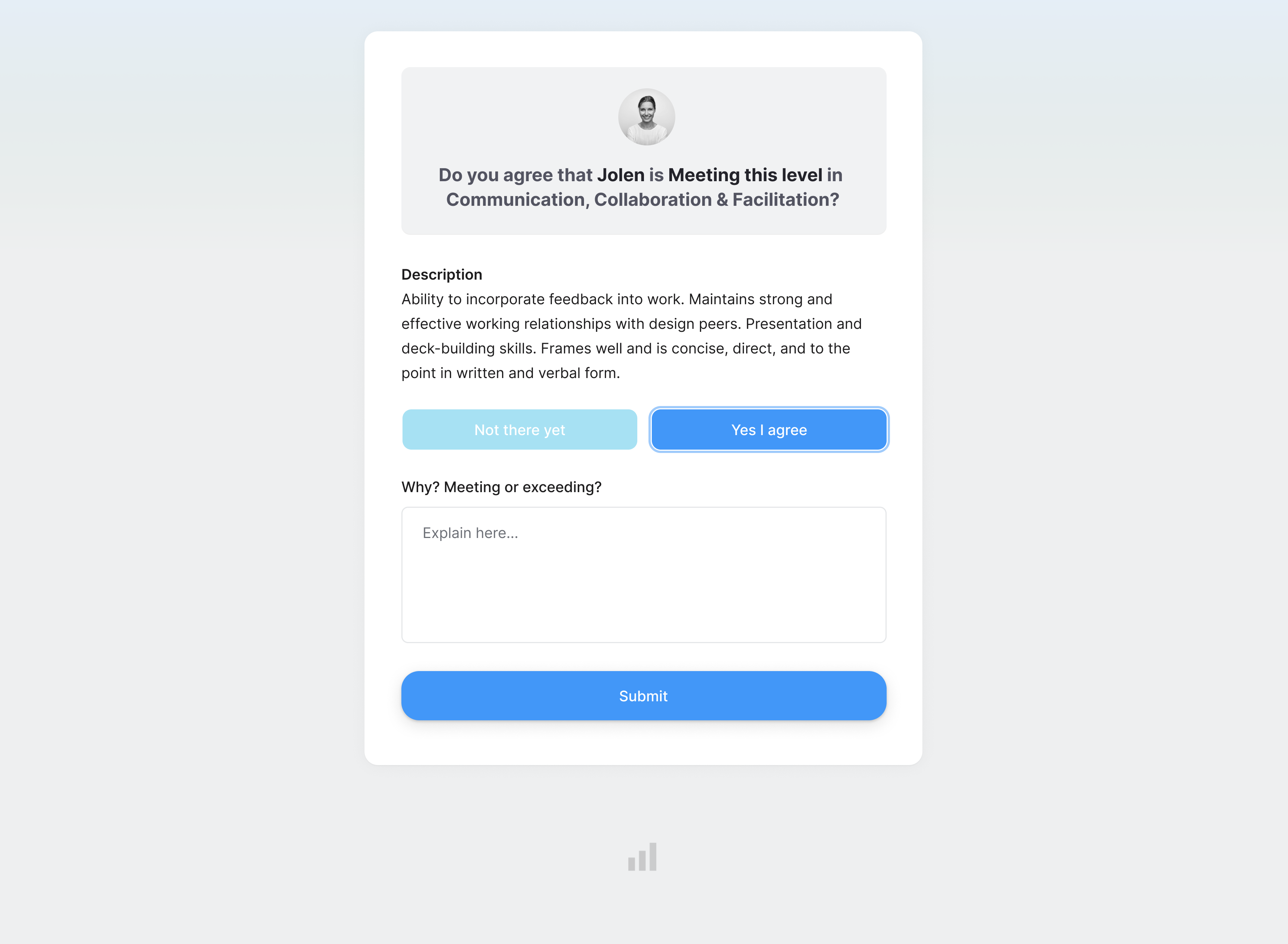 ReadyMetrics peer feedback flow