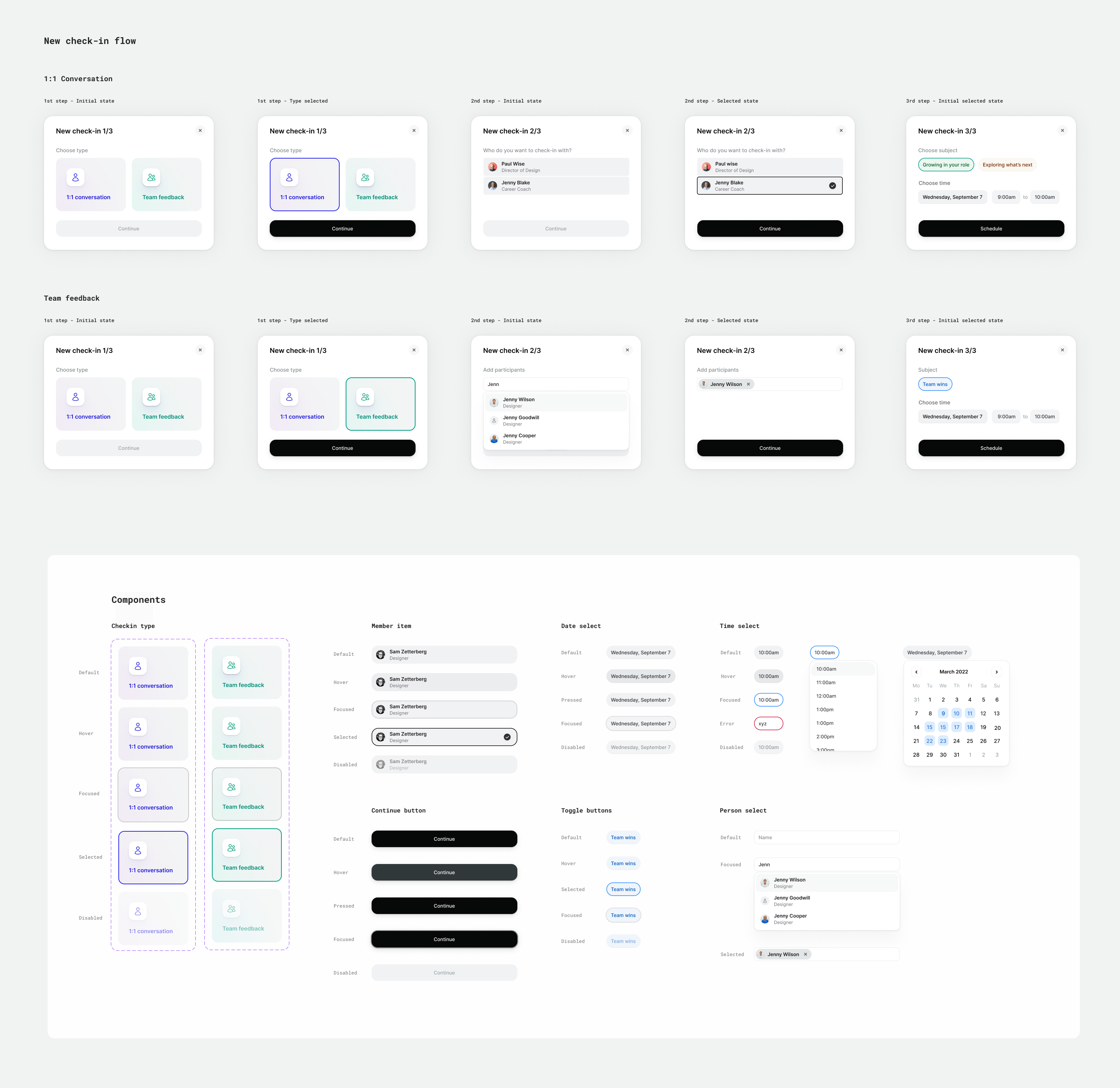 ReadyMetrics check-in creation flow